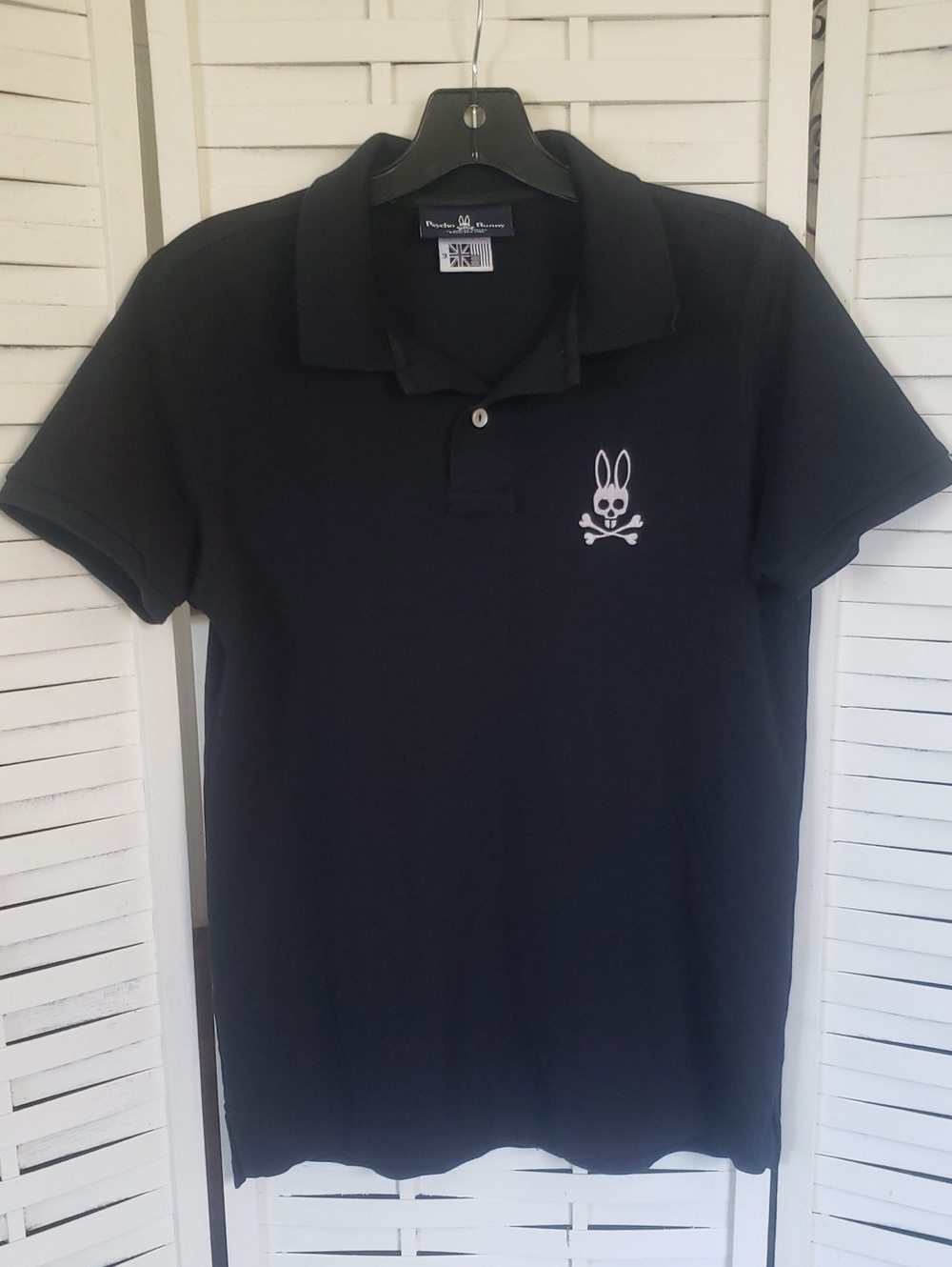 Psycho Bunny Black Polo with Bunny Skull Embroidery Size XS